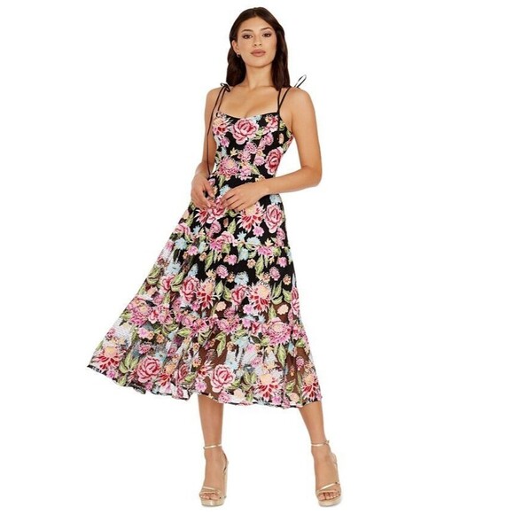 Dress the Population Women's Dream Sweetheart-NeckDress Floral Black M